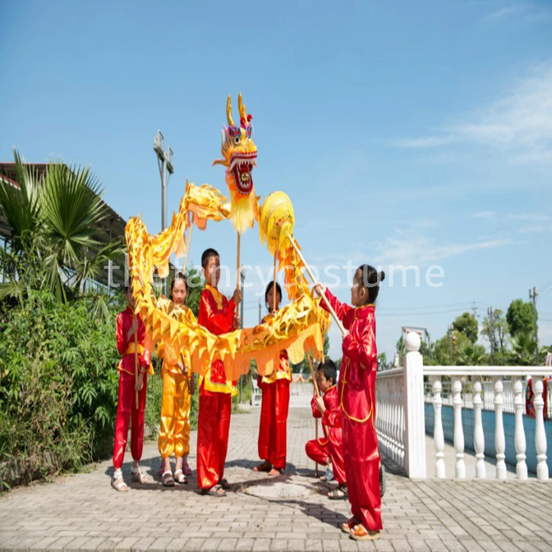 5.5M 6 Kids CHINESE Spring Day DRAGON DANCE Props Gold-plated Folk Culture Festival Celebration Loong Mascot Costume