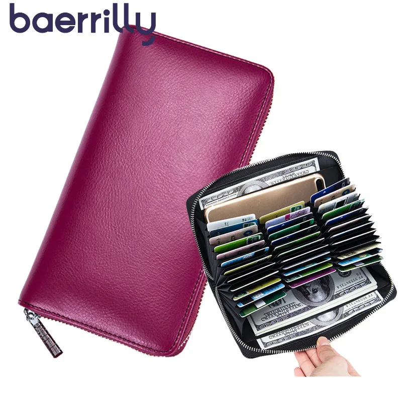 Cartera de bloqueo RFID de cuero genuino antirrobo para mujer, con funda para teléfono portatarjetas, bolsos de embrague, monedero para niña, 36