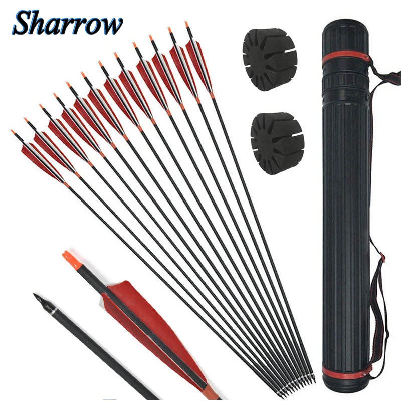 

31.5" Archery Carbon Arrow Spine500 ID6.2mm Replace Broadhead Arrow Quiver Set Compound Recurve Bow Hunting Shooting Accessories