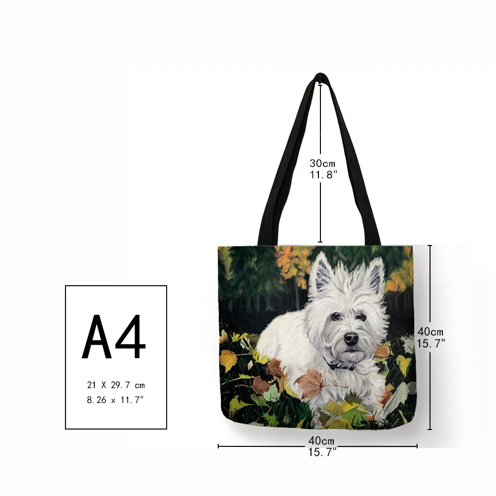 Unique Design Westie Dog Painting Handbag for Women Shopping  Travel Bags Large Capacity  Eco Linen Tote Bag Dropshipping