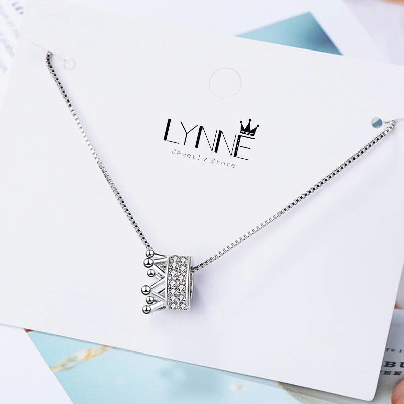 New Fashion 925 Sterling Silver Rotatable Crown Round CZ Pendant Necklace Rhinestone Charm Clavicle Necklaces Women Jewelry Gift