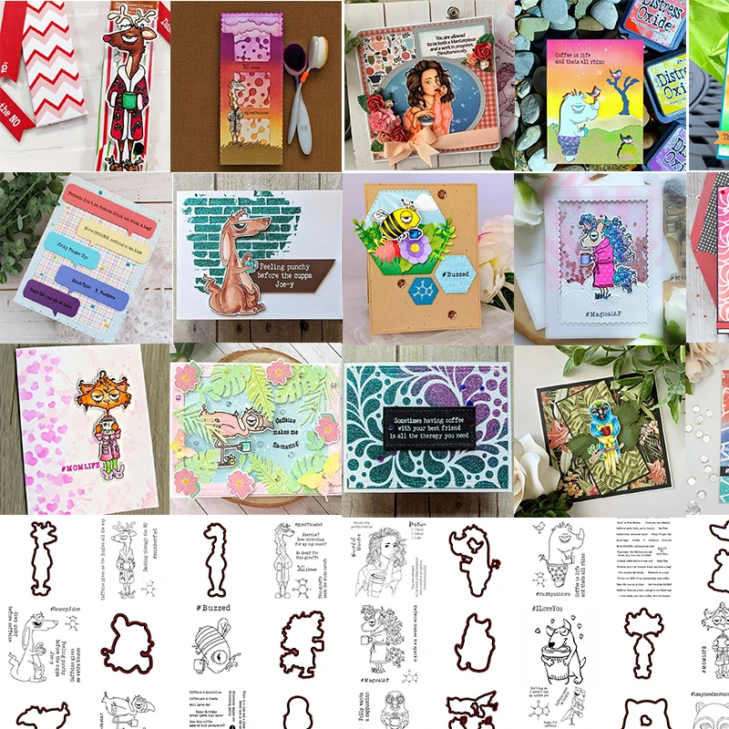 Stamps And Dies 2020 For Card Making Dies And Stamps Sets Caffeinated Animals&Beautiful Girl Animals With Coffee