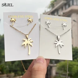 New Stainless Steel Coconut Tree Necklace For Women Lover's Hawaii Beach Palm Tree Earrings Necklaces Engagement Jewelry Gifts