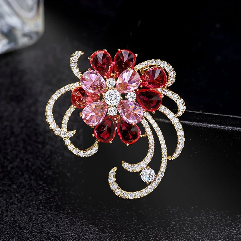 Hot Beautiful Pink Crystal Zircons Flowers Brooches Pins Dress Sash Pin Bridal Wedding Bouquet Brooch Jewelry Gift Broches Mujer