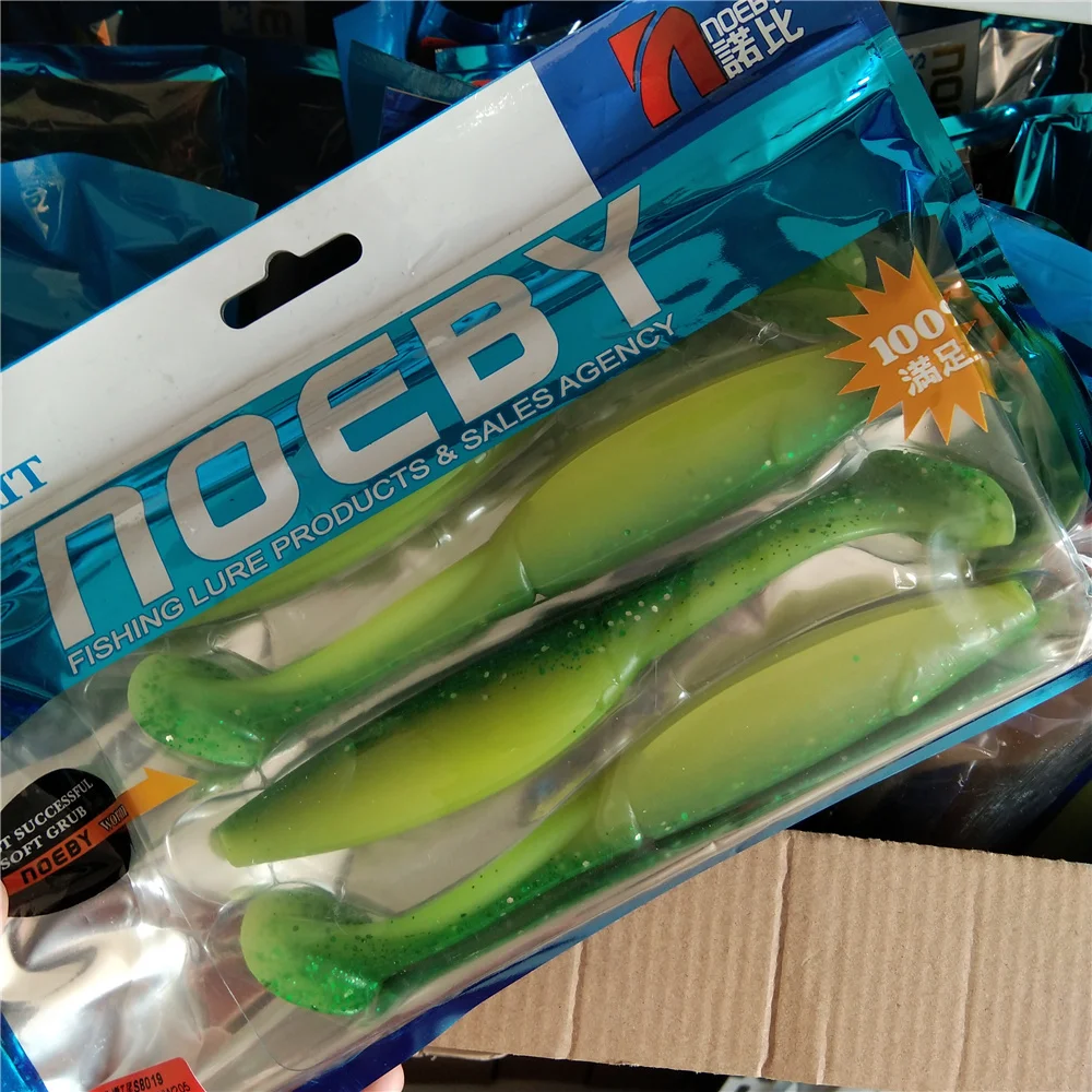 Noeby señuelos artificiales de silicona para pesca, anzuelo de manivela, cola en T grande, 23G, 15CM, 8 unidades