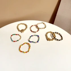 Trendy Jewelry Glass Beads Ring Popular Design Vintage Temperament Hot Sale Elastic Stretch Ring For Girl Fine Accessories