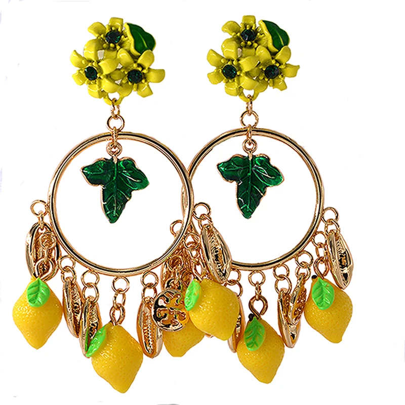 

Baroque Vintage Fashion Earwear For women Baroque Big Long Earrings for Women Yellow Lemon Drop Dangling Earrings