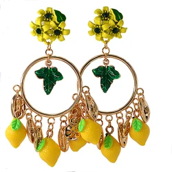 Baroque Vintage Fashion Earwear For women Baroque Big Long Earrings for Women Yellow Lemon Drop Dangling Earrings