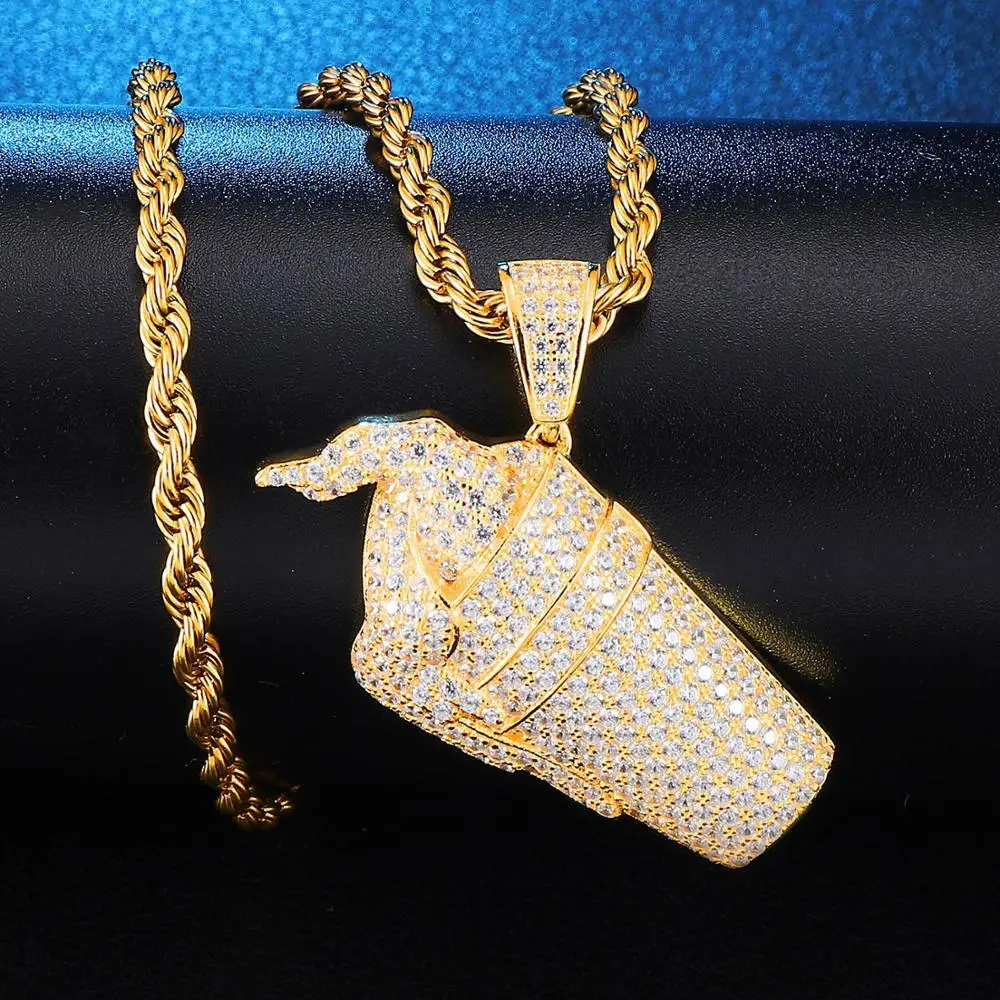 New Hip Hop Iced Out Bling Iced Cream Pendant Necklaces High Quality Zircon Hip Hop Necklace Fashion Jewelry for Women and Man