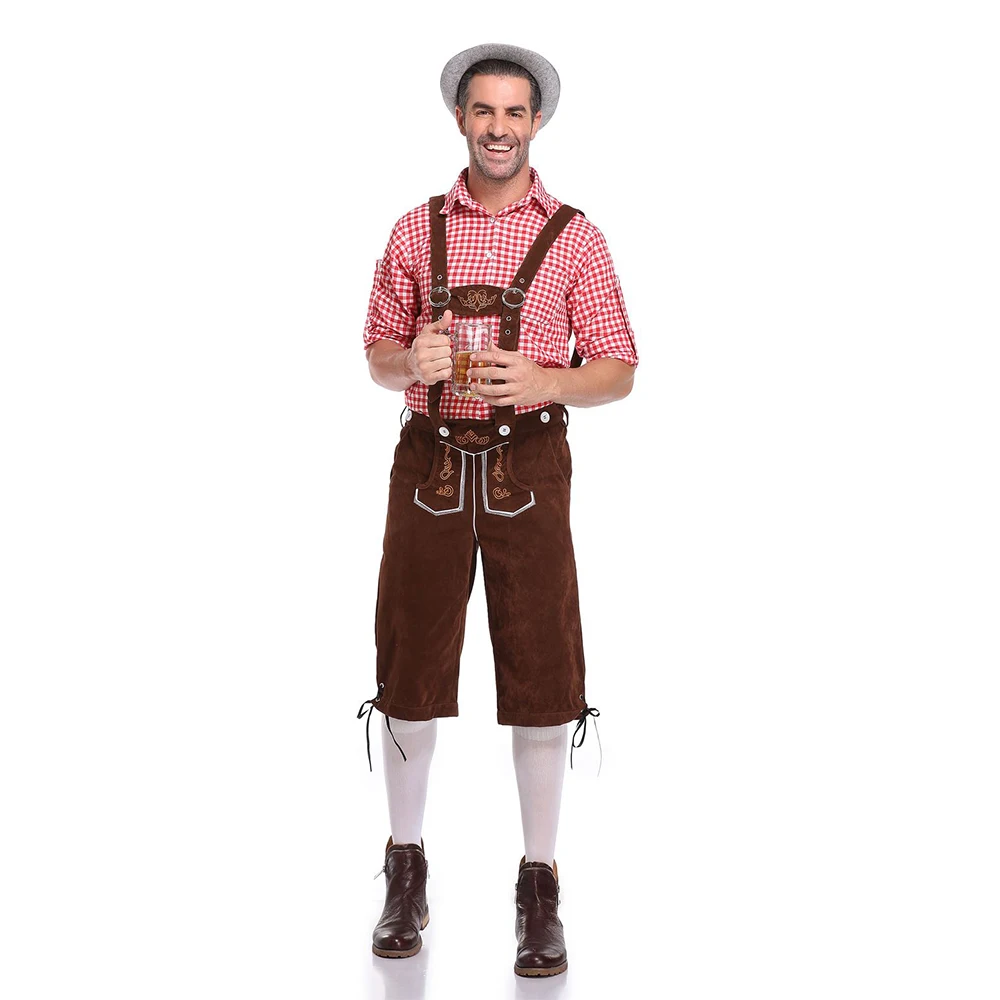 Fantasia de celular com suspensórios e chapéu para homens, conjunto masculino de 6 estilos de fantasia de lederhosen, trajes de agricultor e garçom