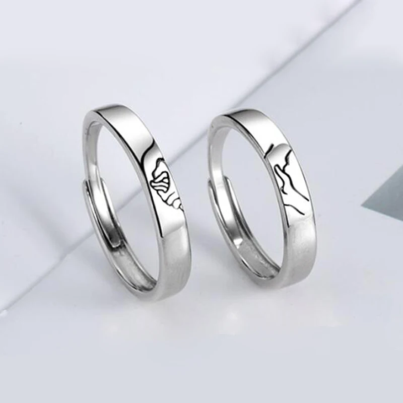 925 Sterling Silver Rings Woman Men Couple Rings Holding Hands Pattern Opening Ring Minimalist Lovers Wedding Engagement Jewelry