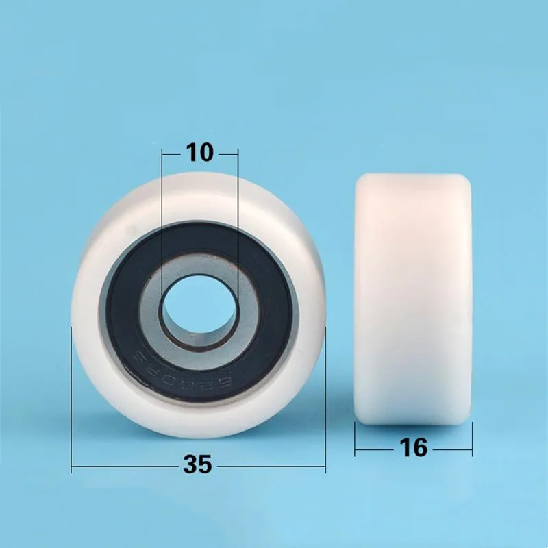 10pcs Flat Roller 10*35*16mm 6200RS 6200 Bearing PA66 POM Plastic Coated Pulley Guide Wheel 10x35x16mm