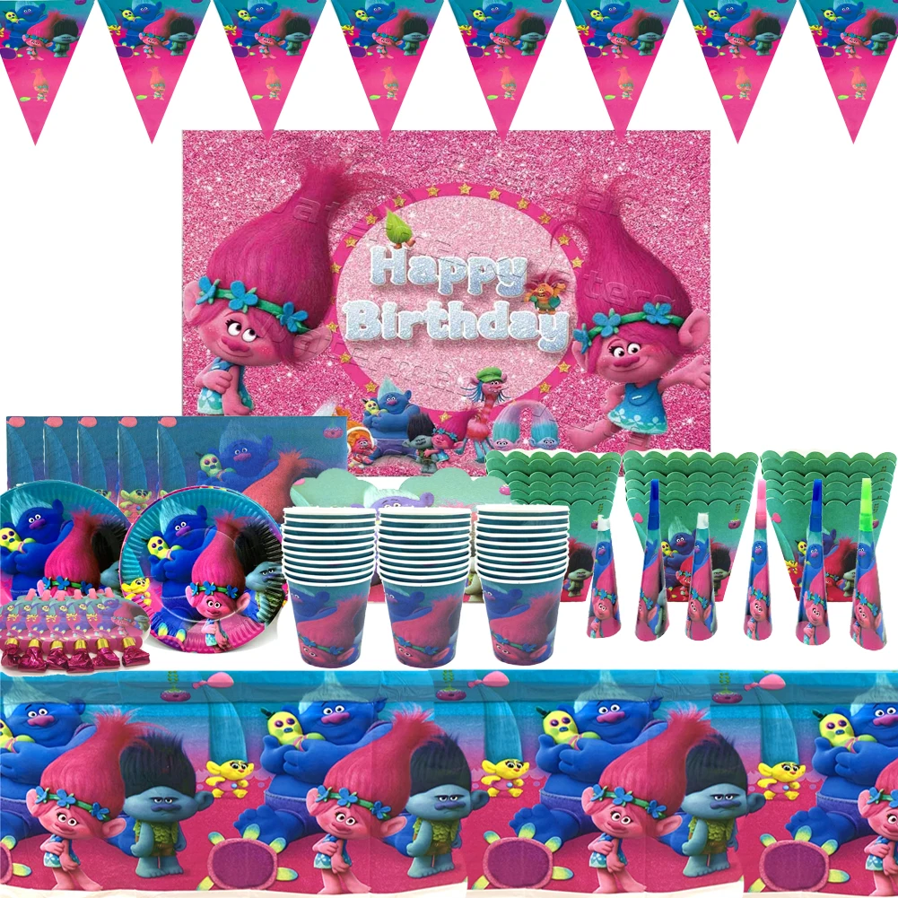 Magic Hair Trolls festa di compleanno supplplplpllies Baby Shower Trolls forniture per feste Cup Plate Flag Hat Trolls decorazioni per feste