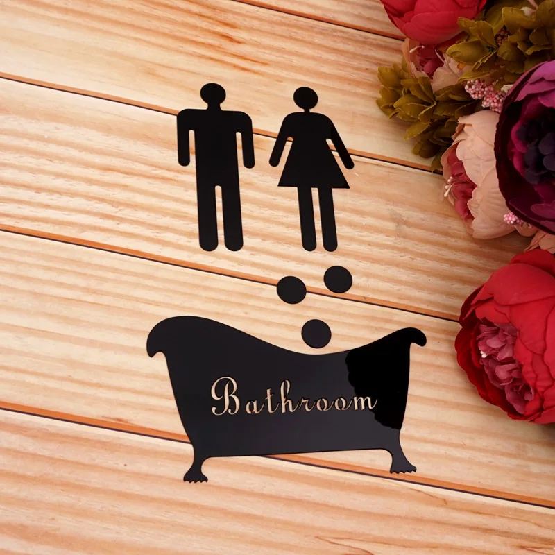 1 Set  Bathroom, Men, Women Entrance Sign Acrylic Mirror Surface Door 3d Mirror Surface Wall Sticker Home Decoration