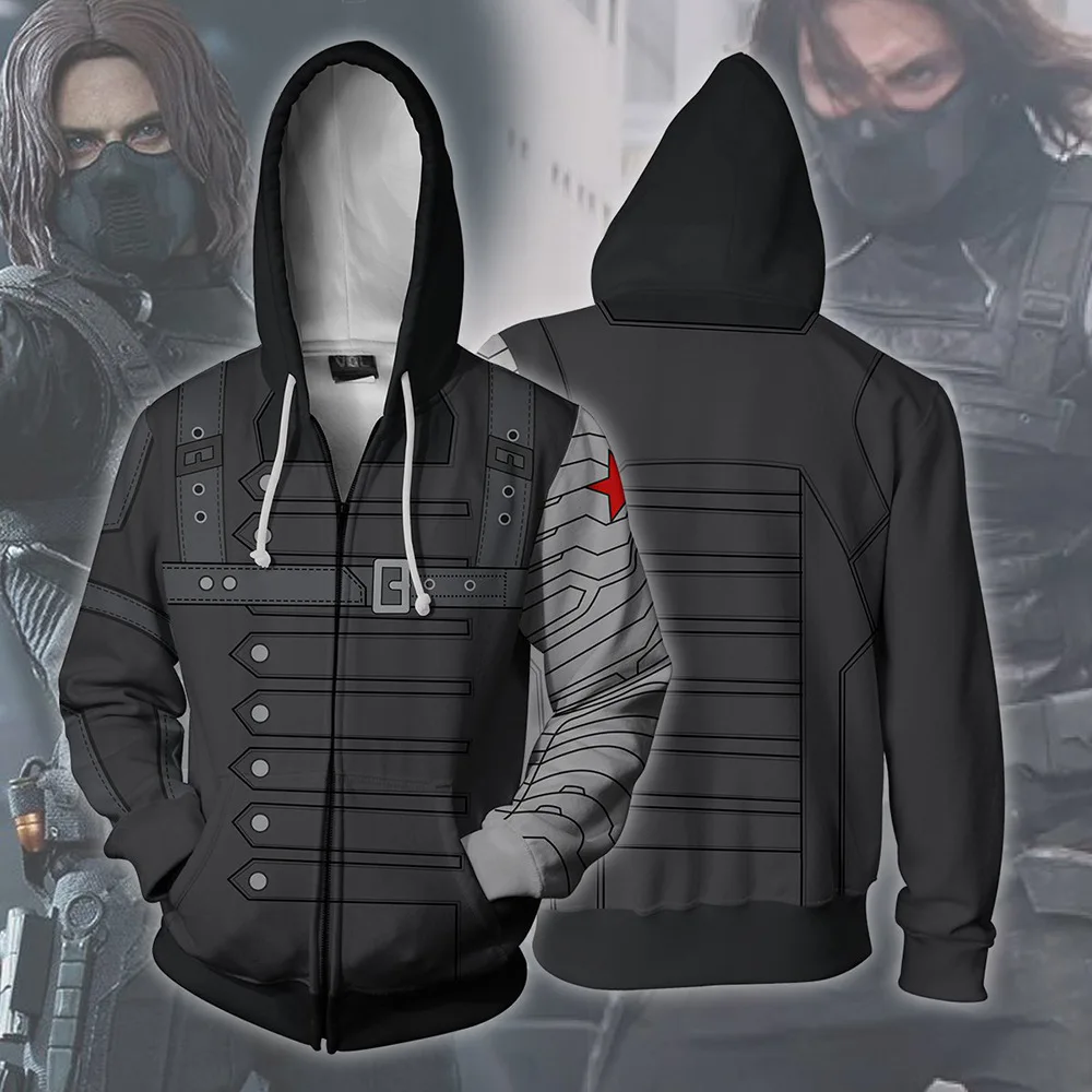 Fans Wear Sweatshirts 3D Printed Hoodies Winter Soldier Zip Up Sweatshirt for Movie Fans