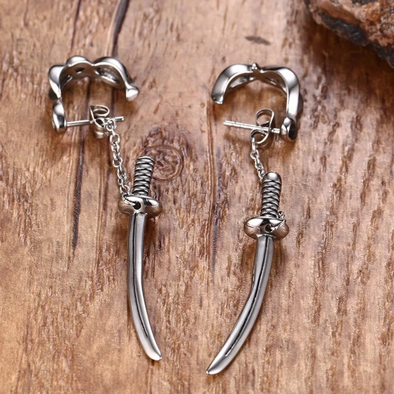 Vnox Cool Punk Sword Stud Earrings for Men Women, Never Fade Stainless Steel Samurai Scimitar Katana Fencing Ear Accessory