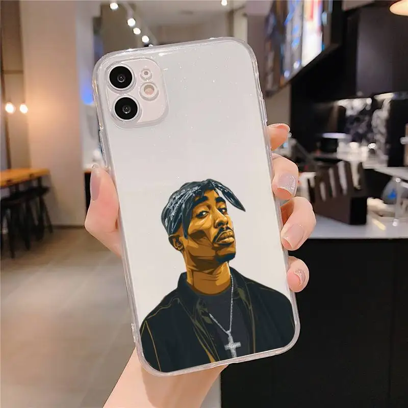 2pac المغني Tupac2 مغني الراب قضية الهاتف آيفون 11 12 13 برو ماكس 13 mini X XS MAX 6s 7 7plus 8 8Plus XR واضح فوندا كابا