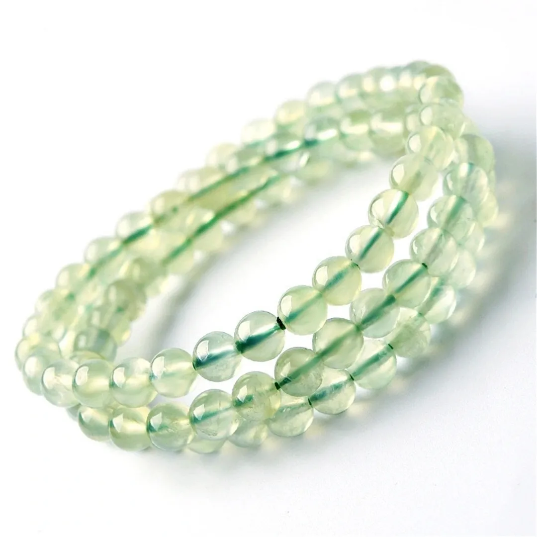 

Top Natural Green Prehnite Bracelets Jewelry For Women Men Gift Crystal 3 Laps Necklace Round Beads Stone Stretch AAAAA 5mm 6mm