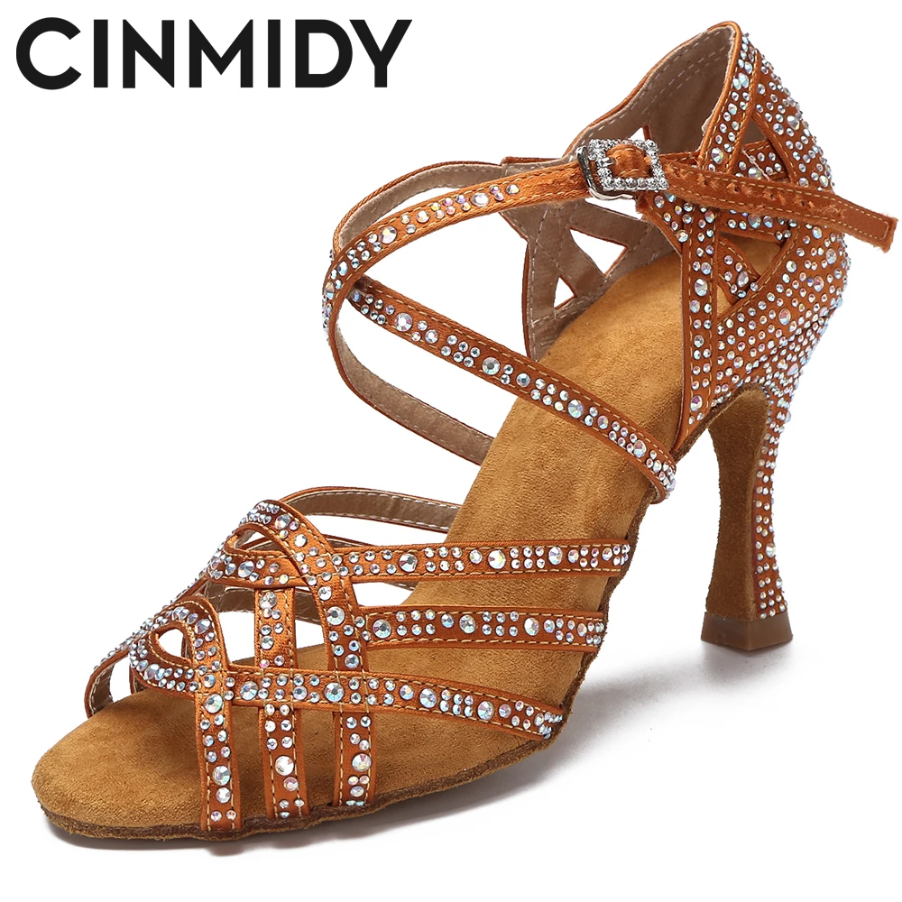 CINMIDY Dance Shoes For Girls Ballroom Latin Dance Shoes Woman With Rhinestones Salsa Tango Shoes Blue Women's Wedding Shoes