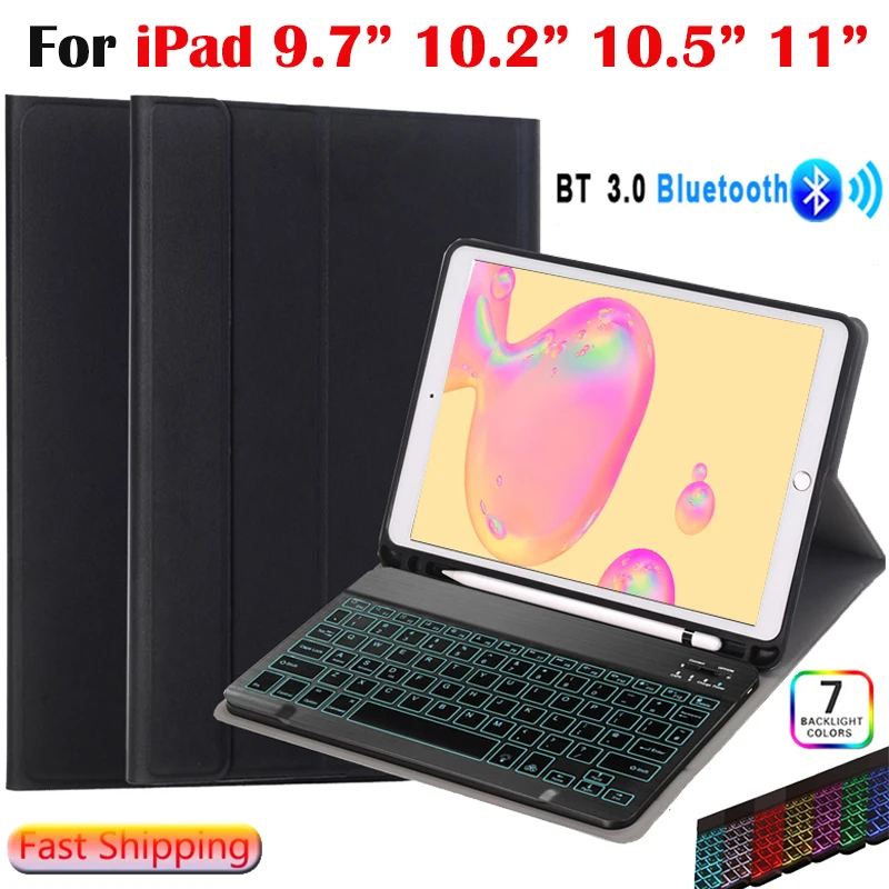 

Чехол с подсветкой и Bluetooth-клавиатурой для iPad 10,2, 2019 Pro, 11, 2021, 9,7 дюйма, 10,5, 10.9, чехол с сенсорной панелью, чехол-Холдер из искусственной кожи