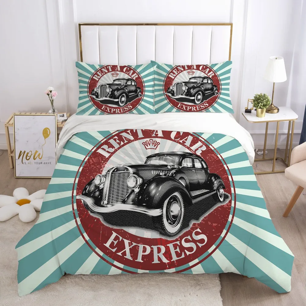 3D Duvet Quilt Cover Set Bedding SetsComforter Bed Linens Pillowcase King Queen Full Double Retro Style Car Sunny Beach Texitle