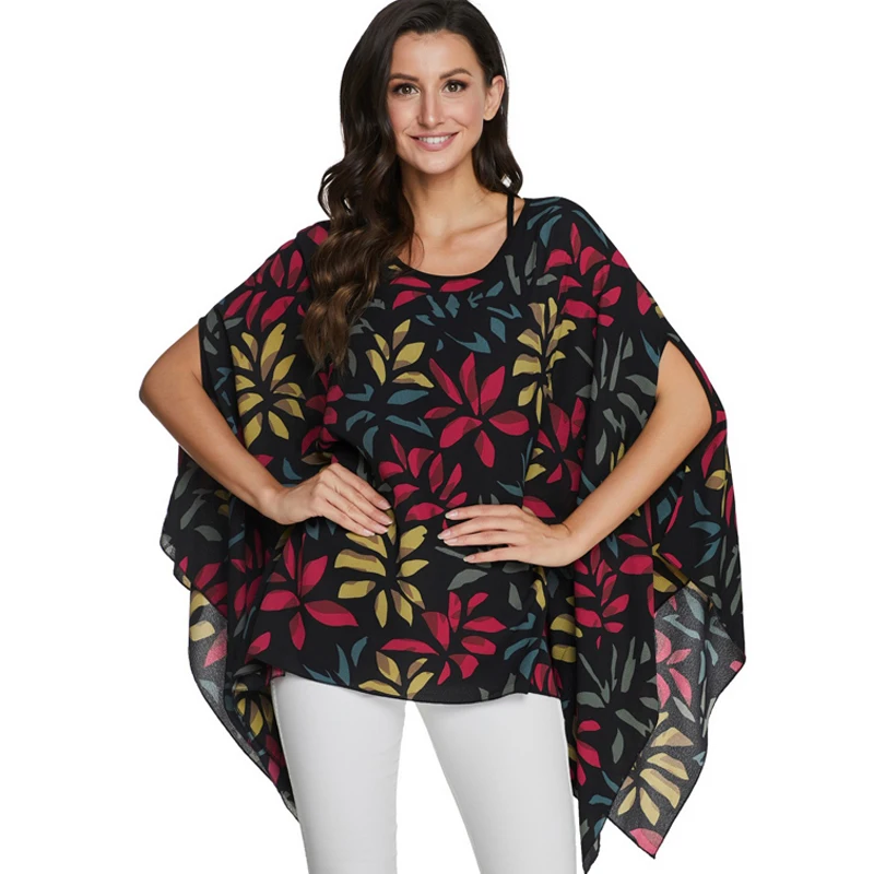 

BHflutter Plus Size Blouses Women Shirts 2020 Floral Print Batwing Casual Chiffon Blouse Shirt kimono Summer Tops vetement femme