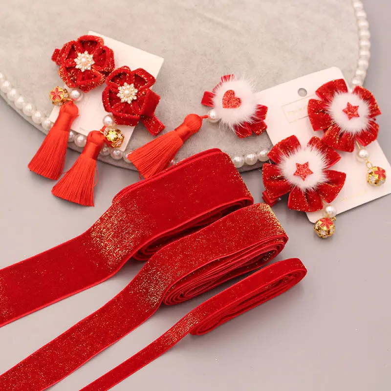 5meter/lot 10mm 25mm 38mm Width Glitter Velvet Ribbon Webbing Strap For Strap Gift Deco Hairbow Handmade