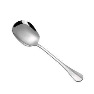 Thickening kitchen dining plate western rice rice restaurant bar public spoon large stainless steel round head buffet serving spoon 10 Main Teaspoint Sales - №5