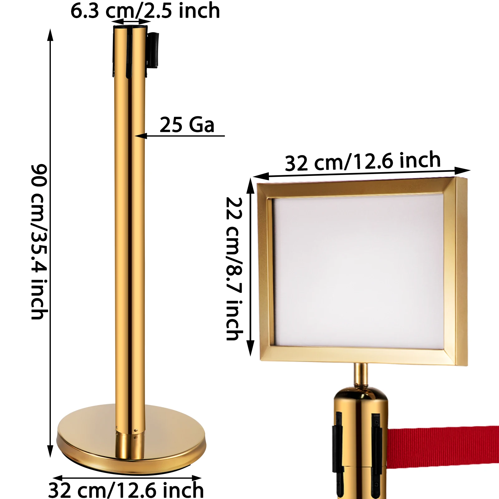 VEVOR 6 pezzi pali d\'oro o 4 pezzi pali neri barriere di controllo della folla divisori di linea con un telaio di segno e Base ponderata stabile