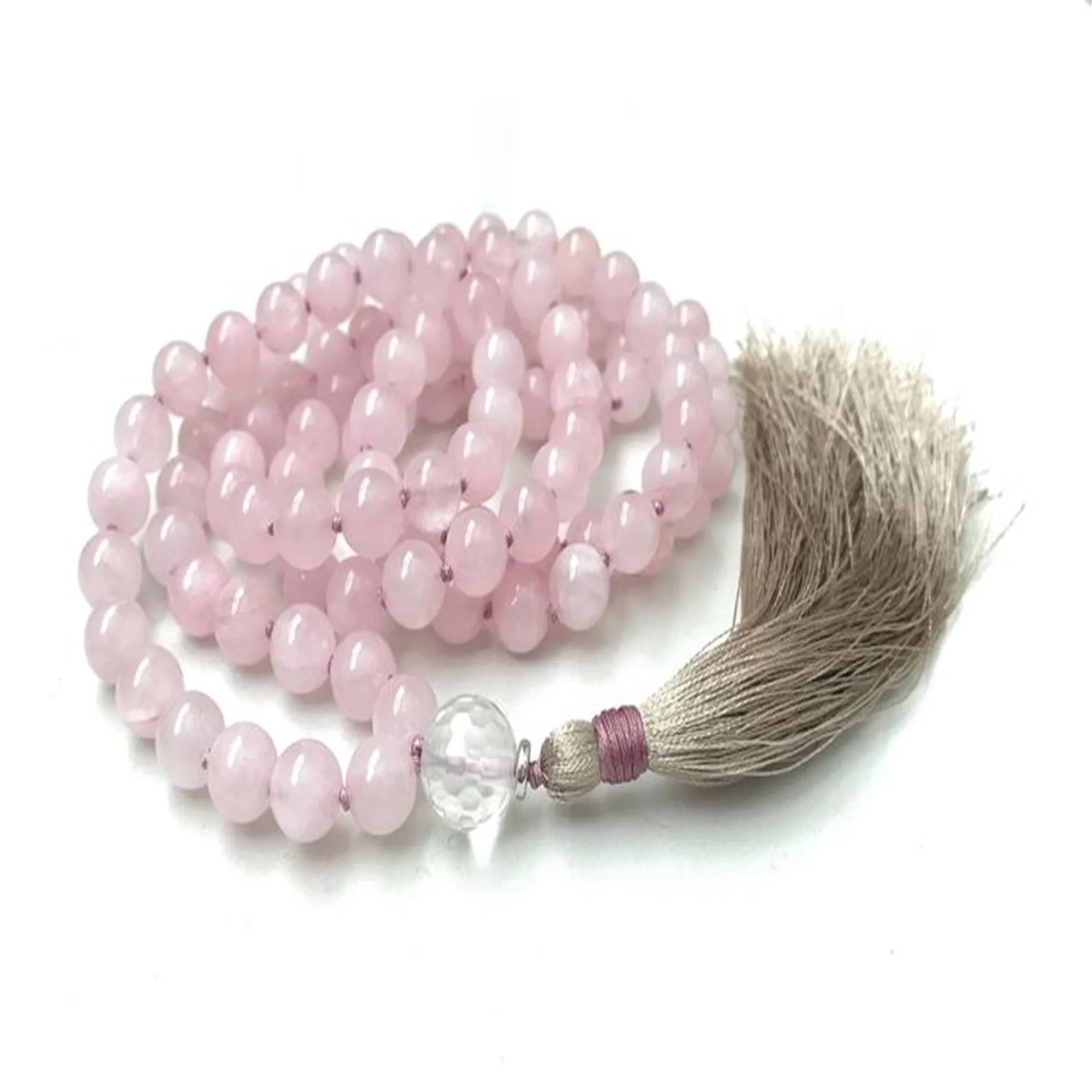 

Natural Rose Quartz 108 Beads Tassel Knotted Necklace Chakra Wrist Cuff Reiki Handcrafted Bless Yoga Yoga Mala Prayer