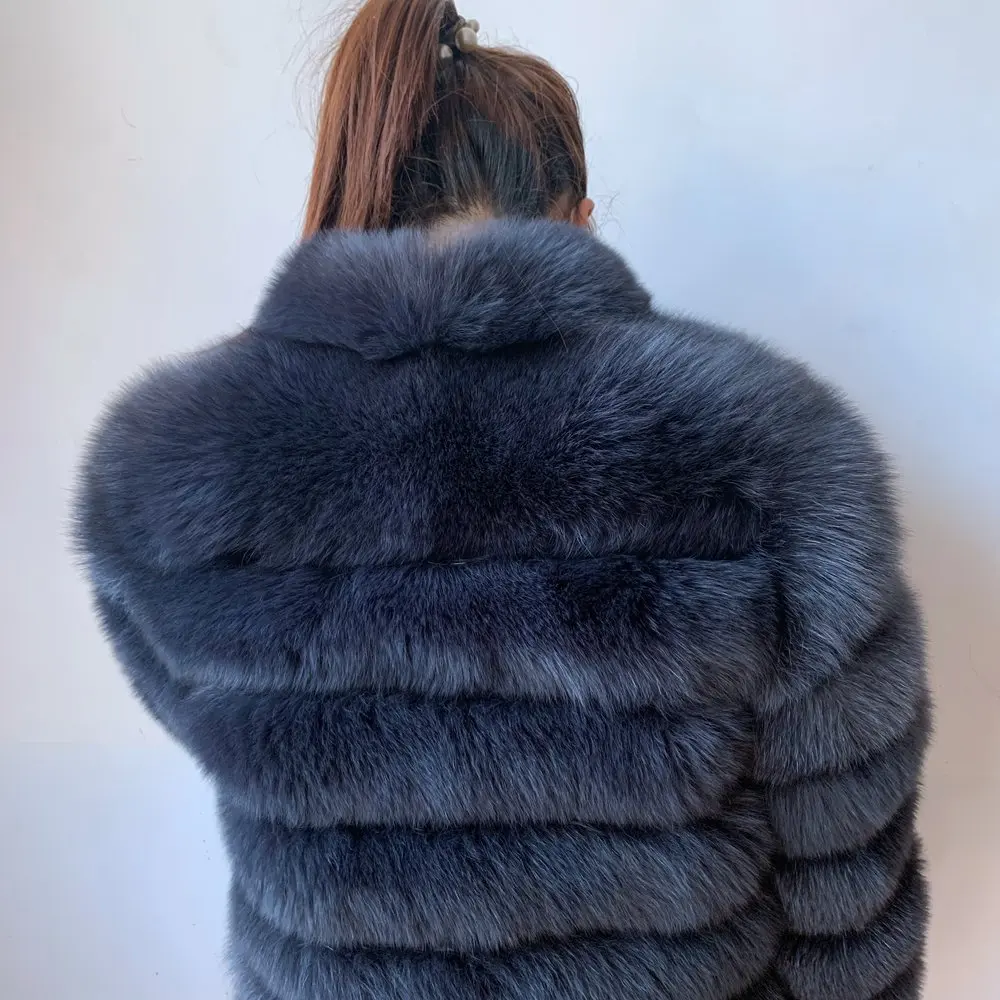 QIUNUOXI Nieuwe Luxe Winter Dikke Warme Echte Vos Bontjas 100% Leren Jas Echte Vos Bontjas Plus Size