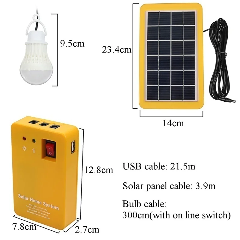 Solar Light USB Solar Power Panel Charger 3LED Bulb Home System Generator Kit Power Bank Emergency Light Indoor/Outdoor Lighting