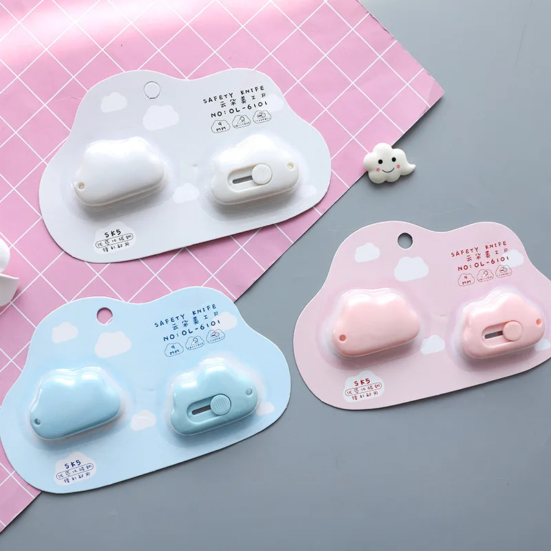 

2 шт., мини-универсальный нож с облаком, автоматический отскок, стальное лезвие 9 мм, резак для бумаги, открывалка для почтовых ящиков, упаковка, резка, школа A6359