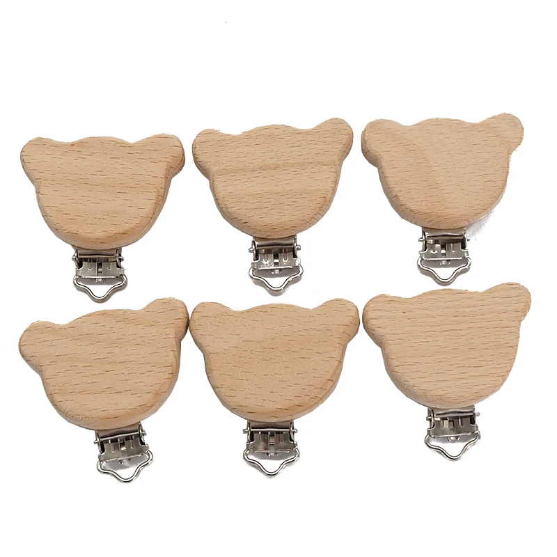 

Chenkai 50PCS Bear Shape Wooden Clip Food Grade Beech Dummy Clip for Baby Teething Pacifier Chain Holder DIY Gift Accesories