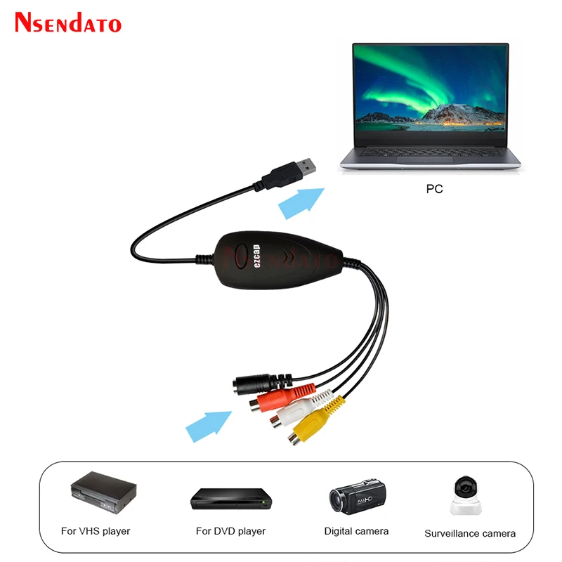 Ezcap172 USB 2.0 Âm Thanh Video Tiểu Ly Chụp Ảnh Thẻ Chuyển Đổi Analog Video VHS 8Mm Đầu Ghi Hình Máy Quay DVD Cho win 8/10