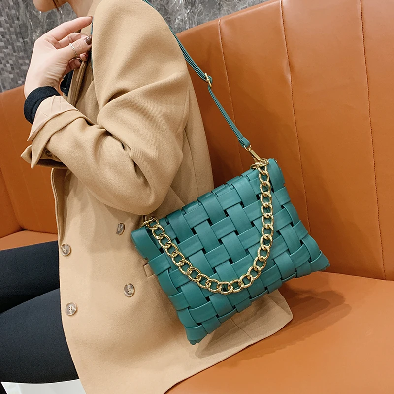 Manual Weave Small PU Leather Crossbody Bags for Women Luxury Chain Design Fine Shoulder Handbags Classic Branded Cross Body Bag