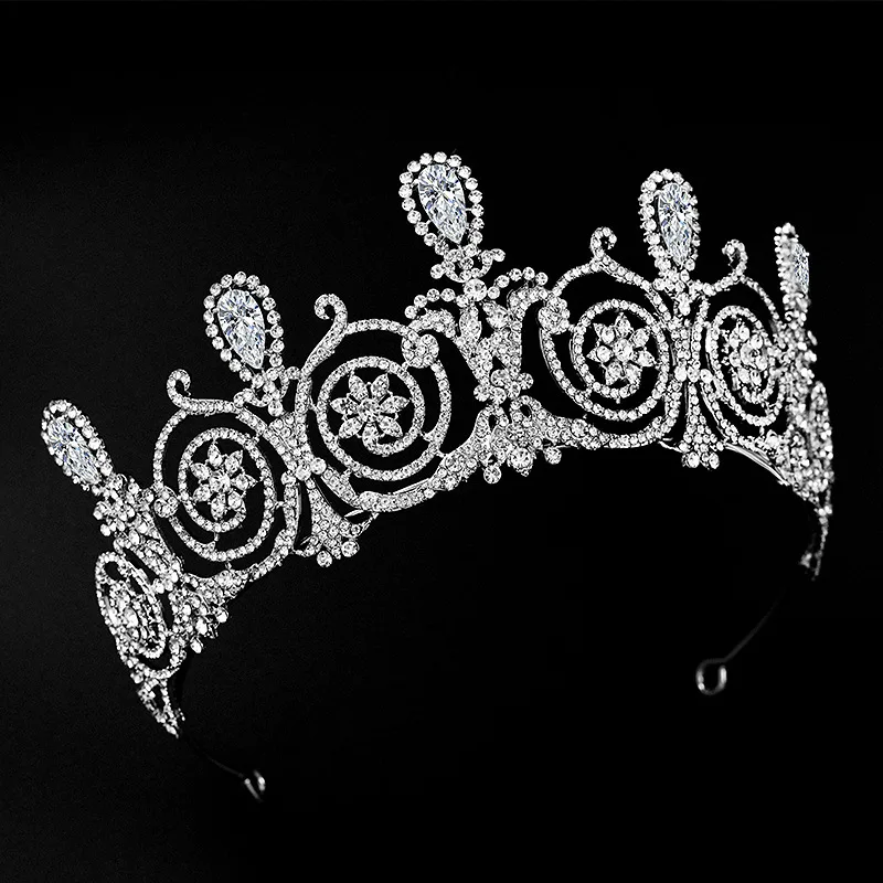 Himstory European Royal Zircon Crystal Tiaras Crowns Bridal Wedding Cubic Zirconia Headband Bride Rhinestone Queen Hair Jewelry