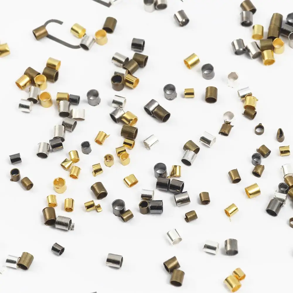 500pcs/bag 1.5/2.0mm Gold Silver Copper Tube Crimp End Beads Stopper Spacer Beads For Jewelry Making Findings Supplies Necklace