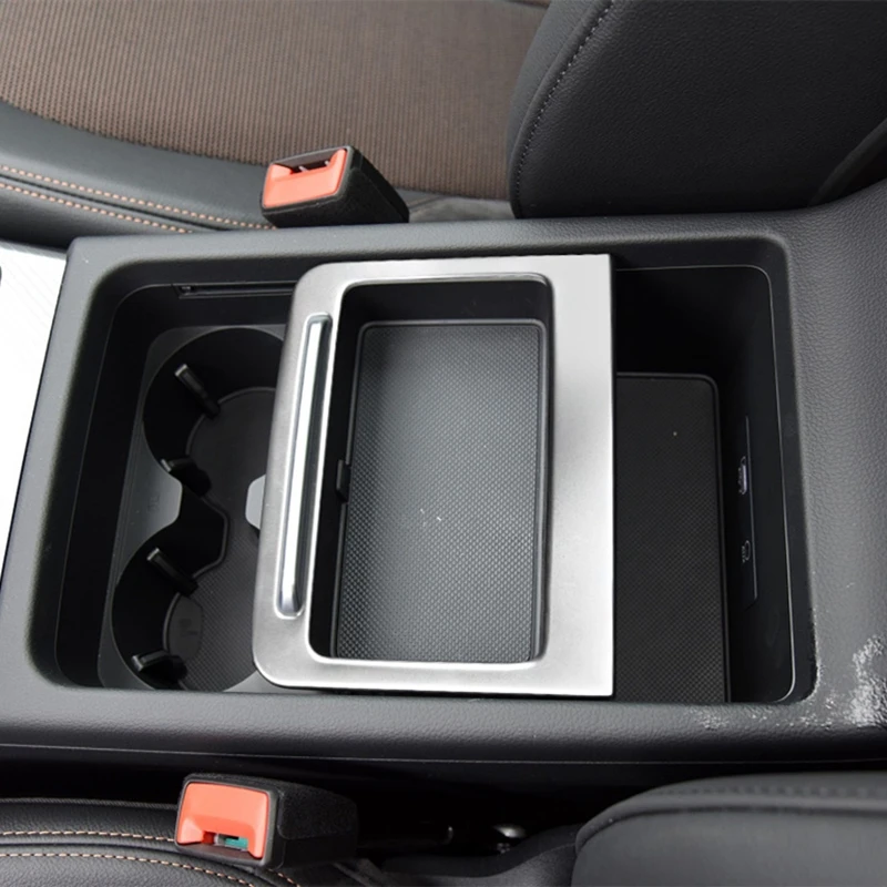 Stainless Steel Car Console Storage Box Frame Decoration Sticker Trim For Audi Q5 FY 2018-2022 Carbon Pattern Interior Accessory