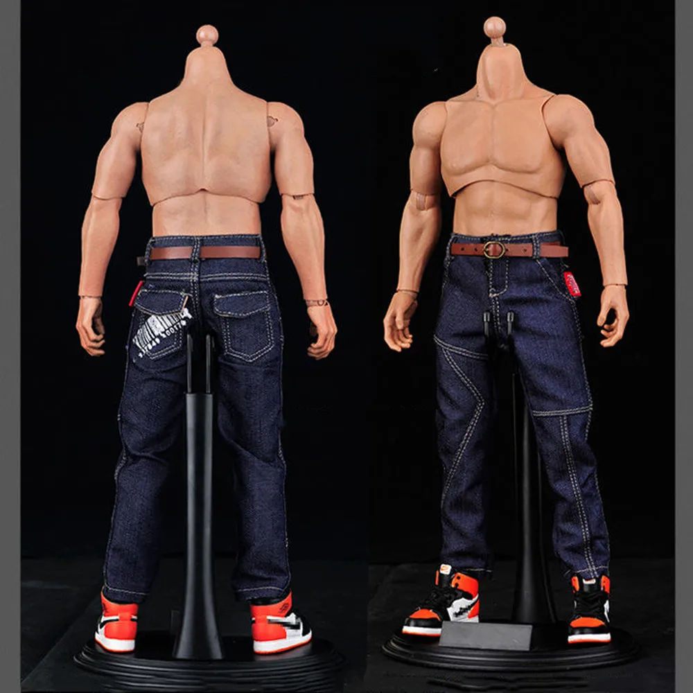 1/6 Męskie spodnie jeansowe Hip Hop Fashion Print Męskie klasyczne spodnie jeansowe z paskiem dla 12-calowej figurki akcji Muscular Body