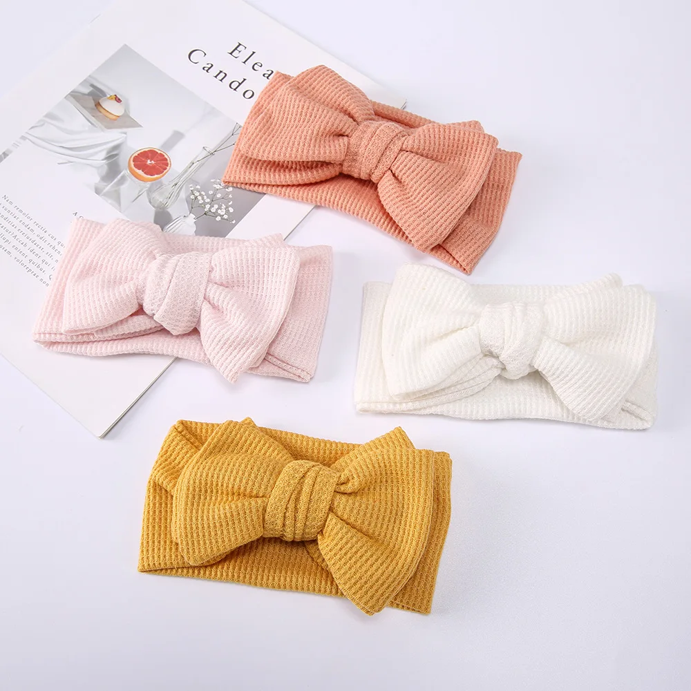 Cute Newborn Baby Headband Waffle Double Layer Bow Knot Turban Winter Girl Elastic Hair Bands Children Toddler Hair Accessories