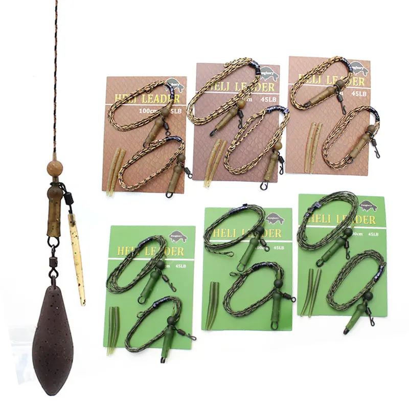 2pcs/100cm Carp Fishing Accessories Ready Tied Rigs Leadcore Hooklink Carp Rigs Kit Anti Tangle Sleeves For Carp Fishing Tackle