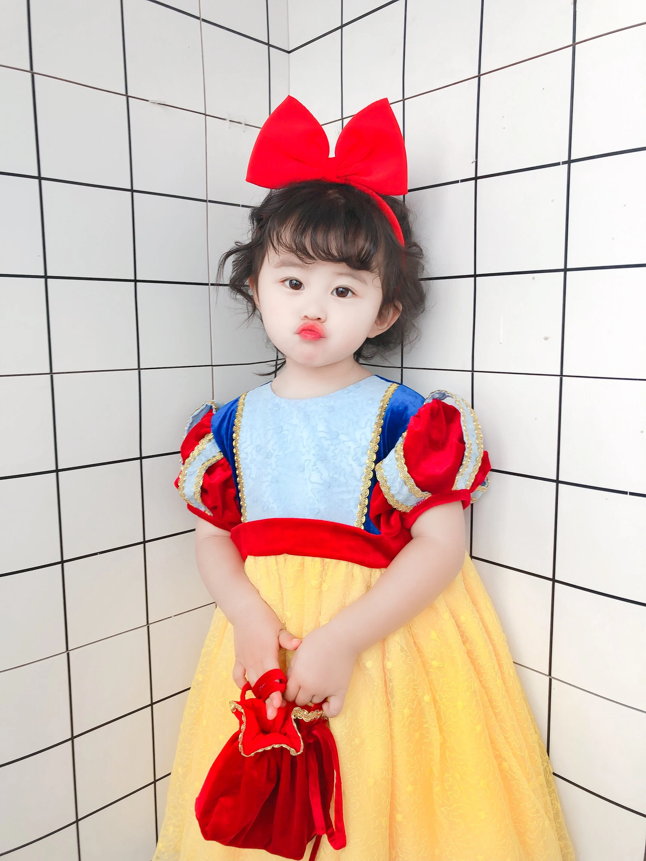 3pcs Boutique Baby Girl Autumn Winter Spring Velvet Snow White Dress with Headband Flower Girl Dresses Kids Dresses for Girls