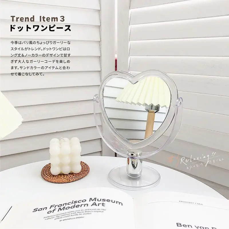 Cutelife INS Nordic Acrylic Heart Small Decorative Mirror Make-up Standing Desktop Mirror Dressing Glass Hanging Bedroom Mirror