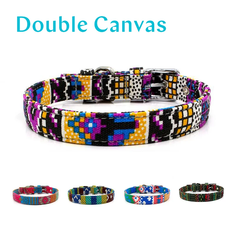 

Dog Cat Canvas Collar Adjustable Personalized Bohemian Style Printing Necktie For Dogs Walking Runing Collars and leashes Outfit