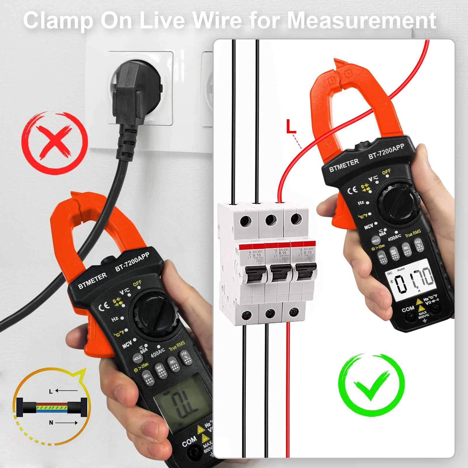 BT-7200APP TRMS 6000 Zählen Clamp Multimeter, Bluetooth Clamp Amperemeter für AC/DC Strom Spannung Widerstand Kondensator Frequenz