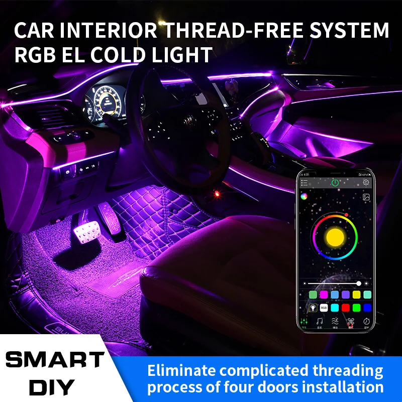 

HOLYWOOT RGB In Car Led Ambient Light 64colors Wireless Foot Lights Remote and APP Bluetooth Control Atmosphere Lamps