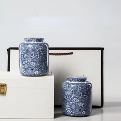 Flowered Ceramic Storage Jar Blue and White Porcelain Airtight Jar Household Large-capacity Moisture-proof Tea Caddy Candy Box
