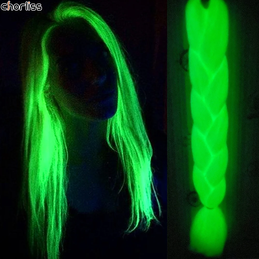 Extensão de cabelo grande de crochê sintético, brilhante, cor pura, verde fluorescente, escuro, para tranças de crochê