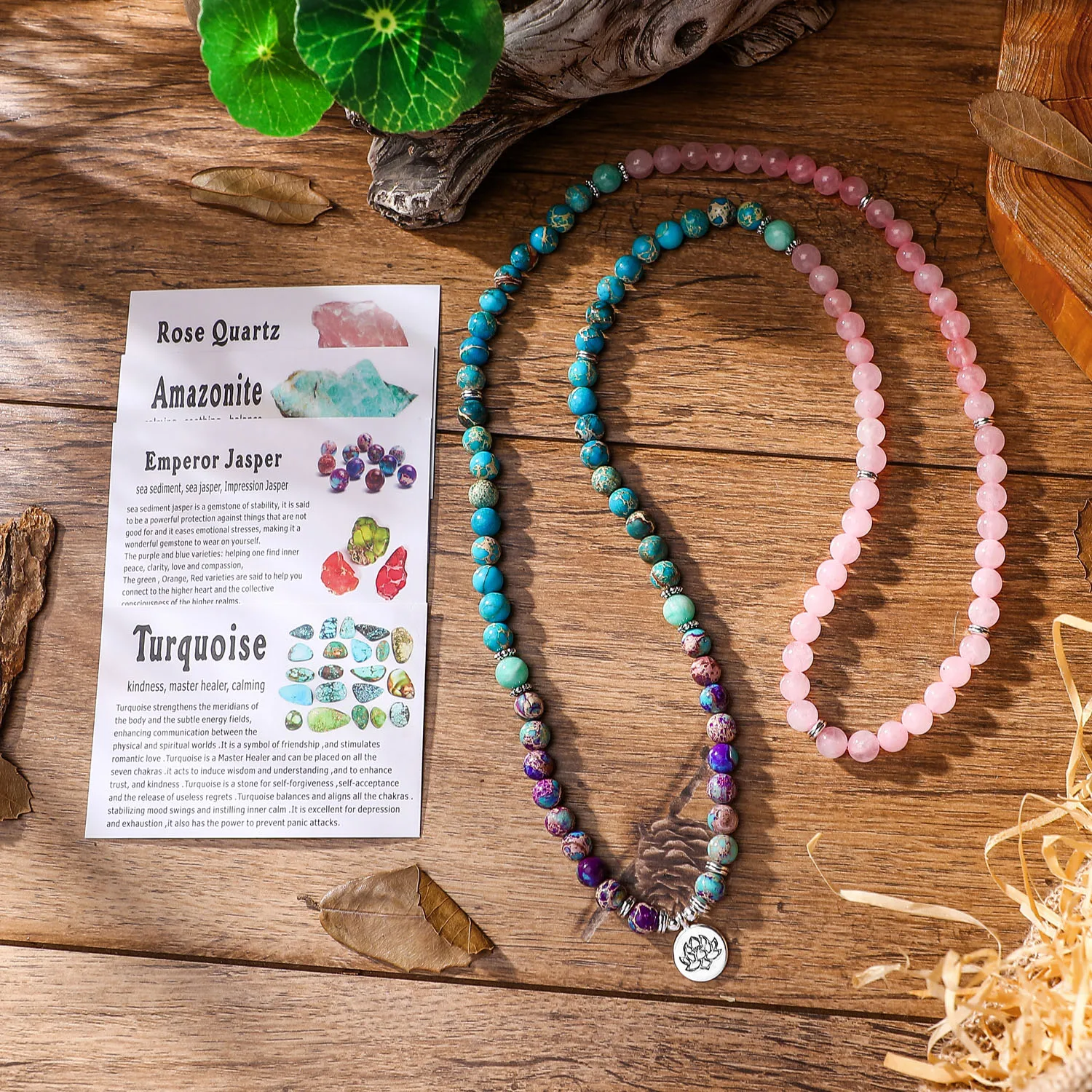 108 Beads Buddhist Mala Wrap Stack Layer Bracelet for Woman Rose Quartz Purple Japer Turqoise Amazonite and Lotus Free Shipping